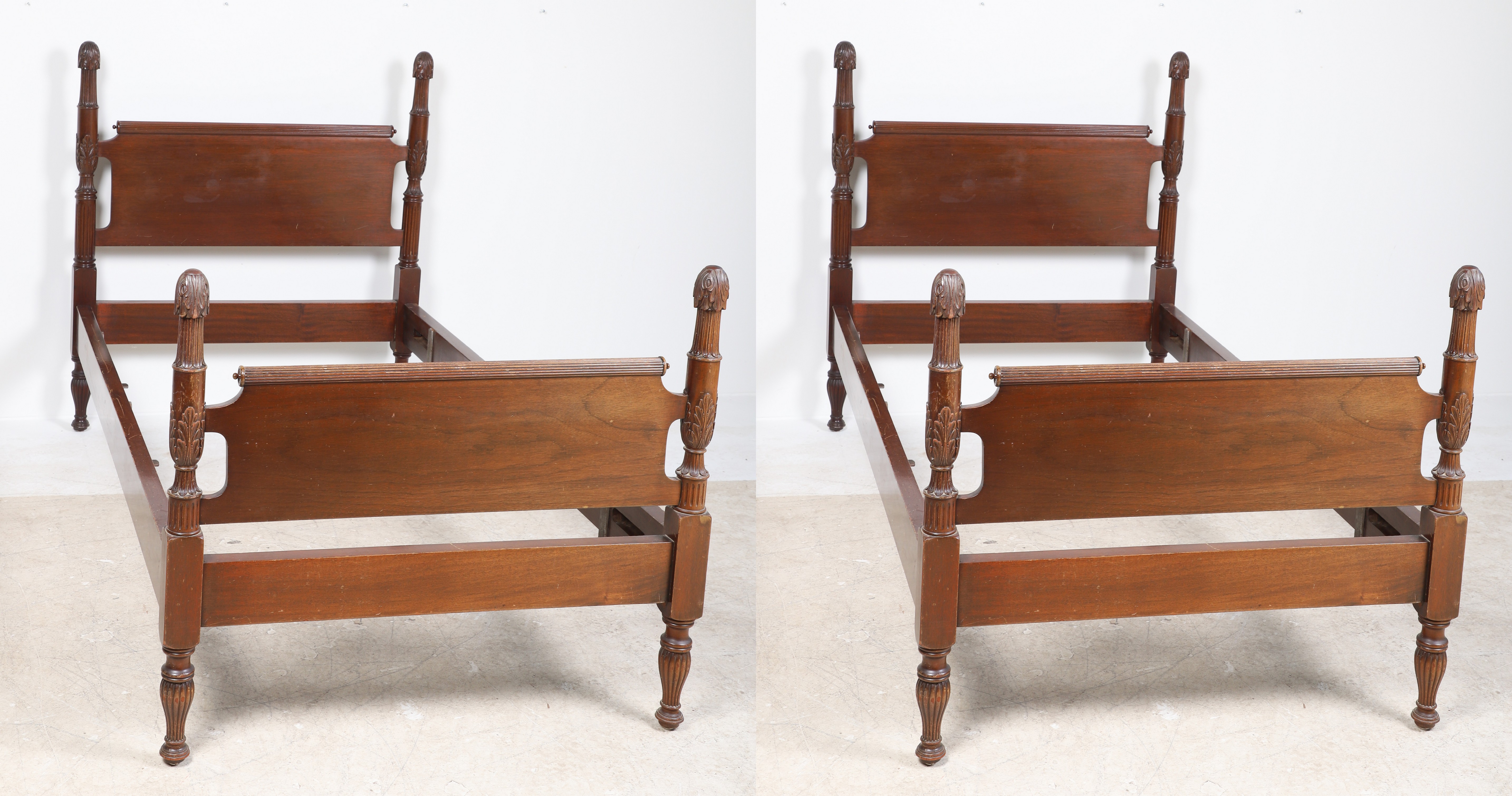 Pair French style mahogany carved