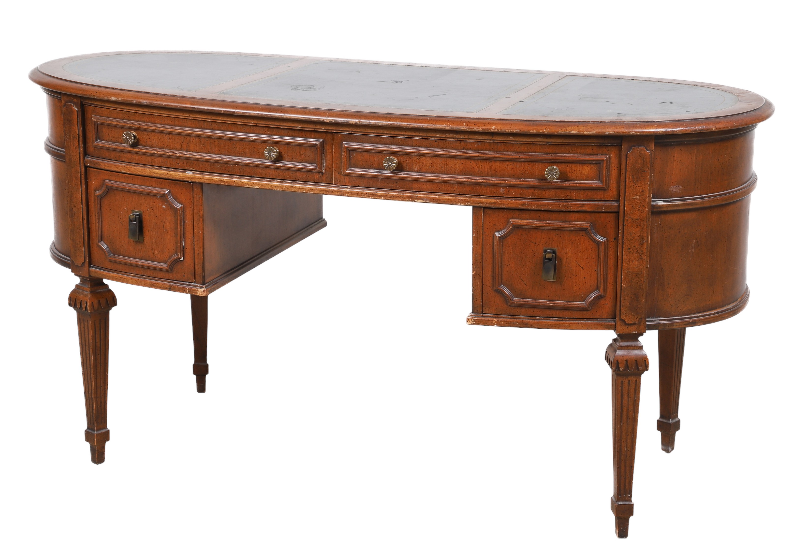 Louis XVI style leather top desk, three