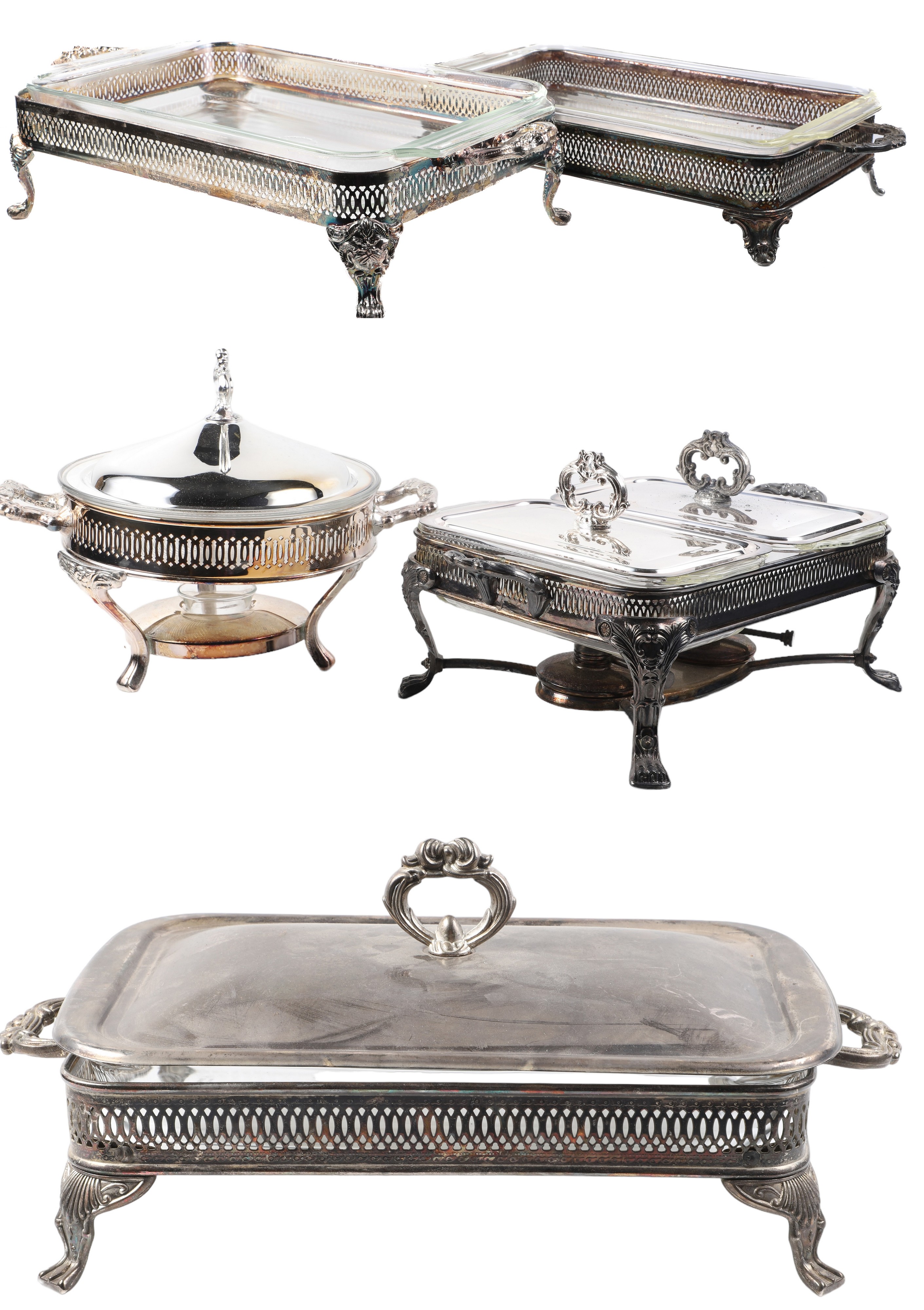 (5) Silver plate casseroles with
