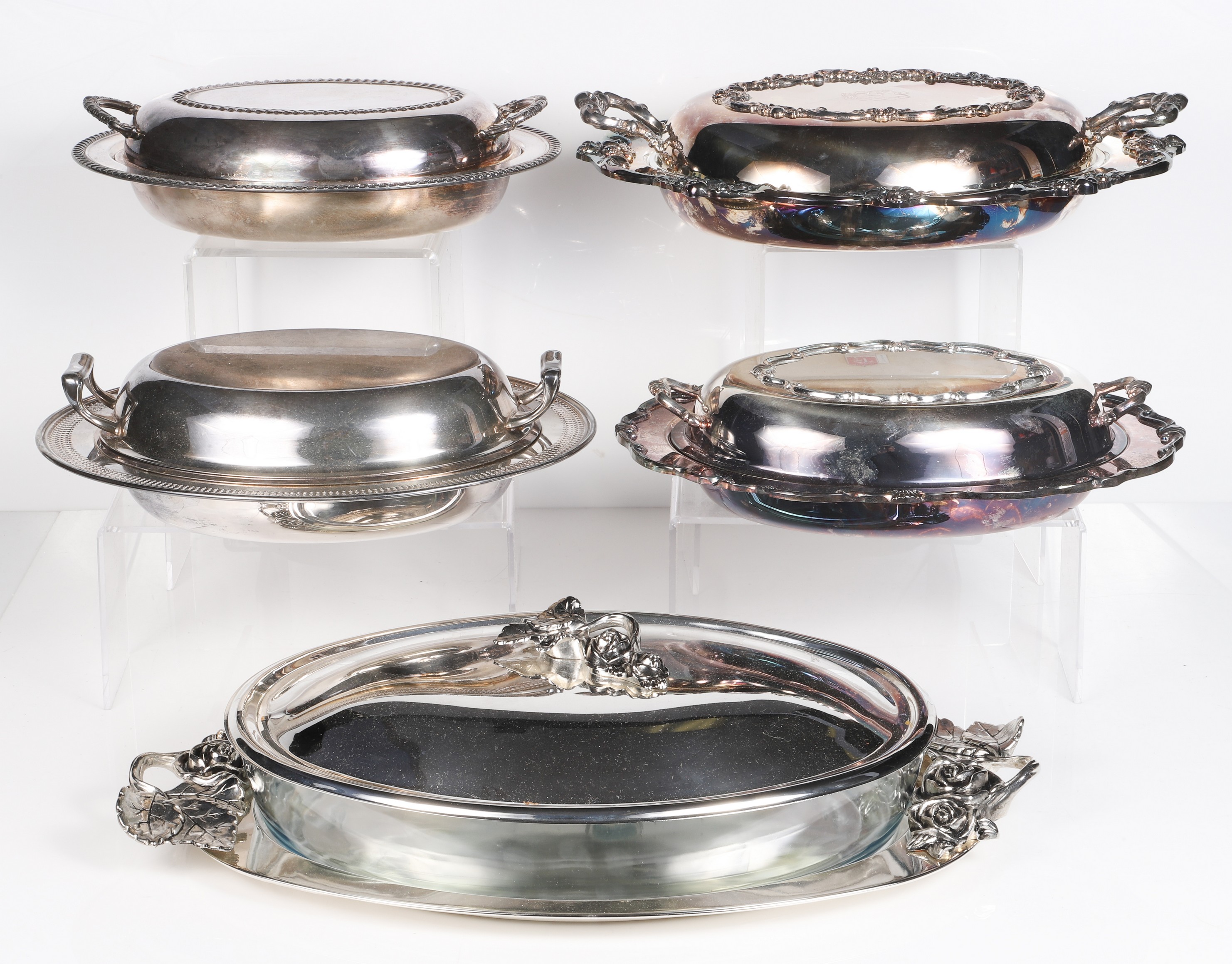 (5) Silver plate serving dishes,