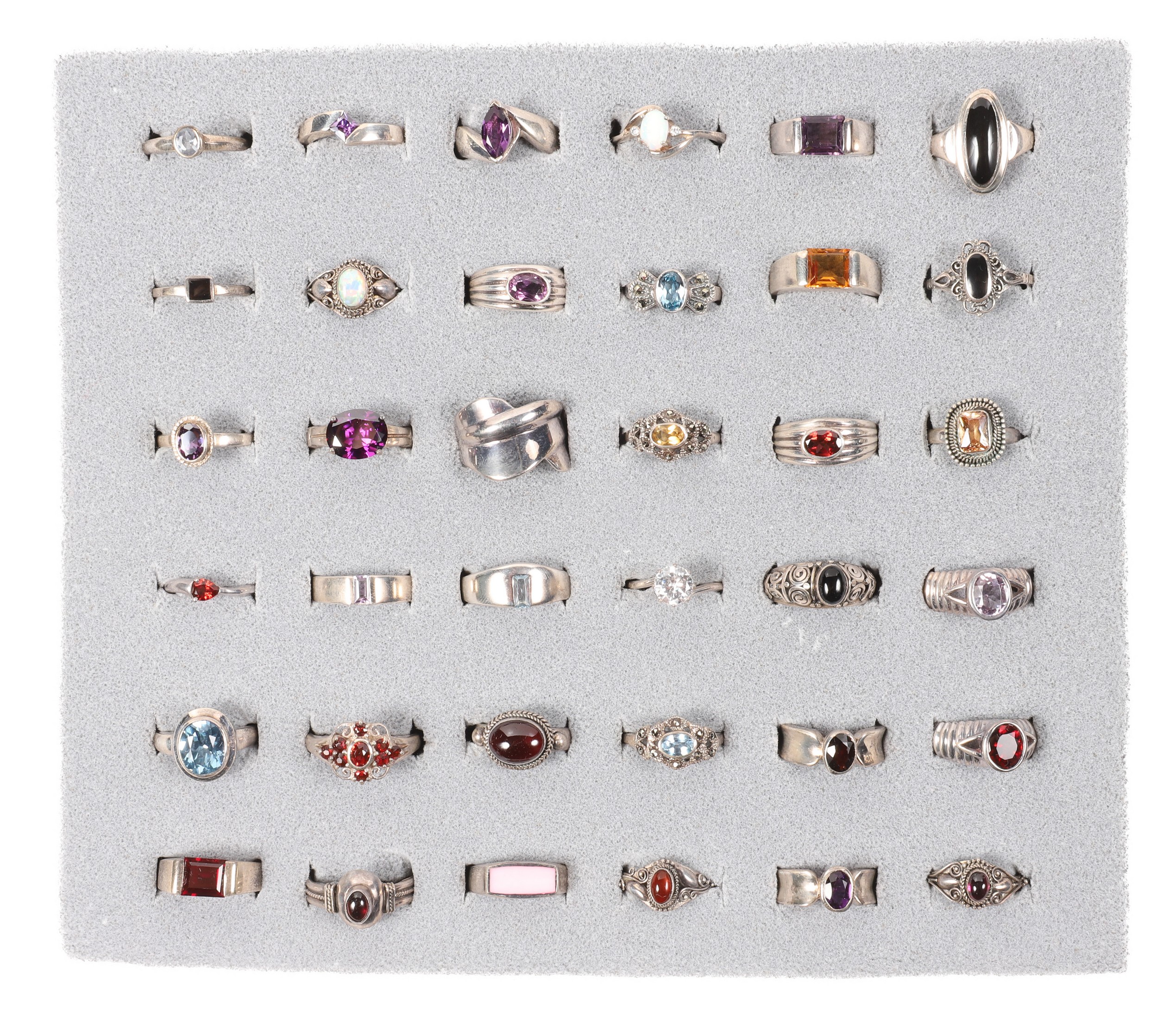 (36) Sterling and stone rings including