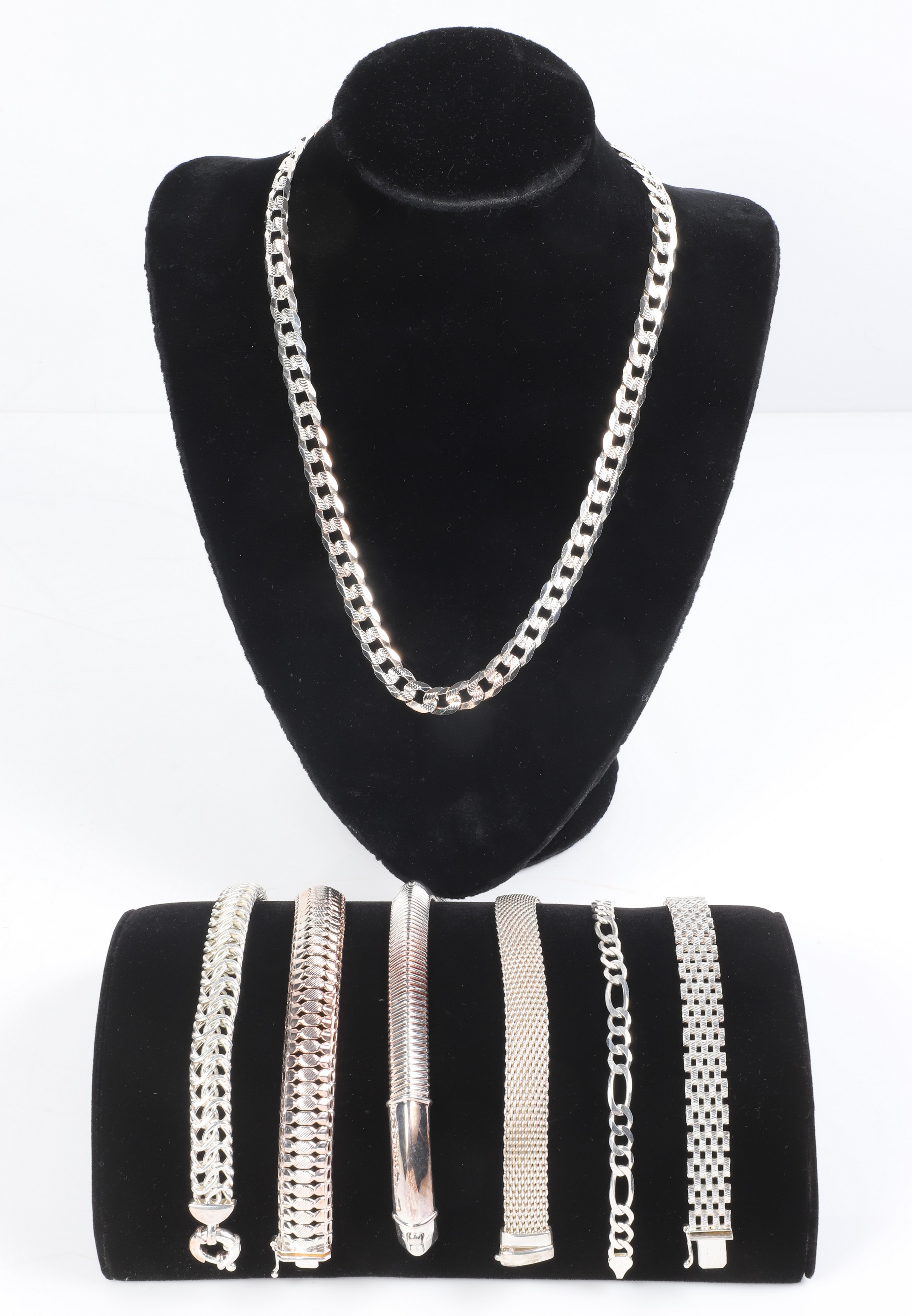 (7) Sterling bracelets and necklace