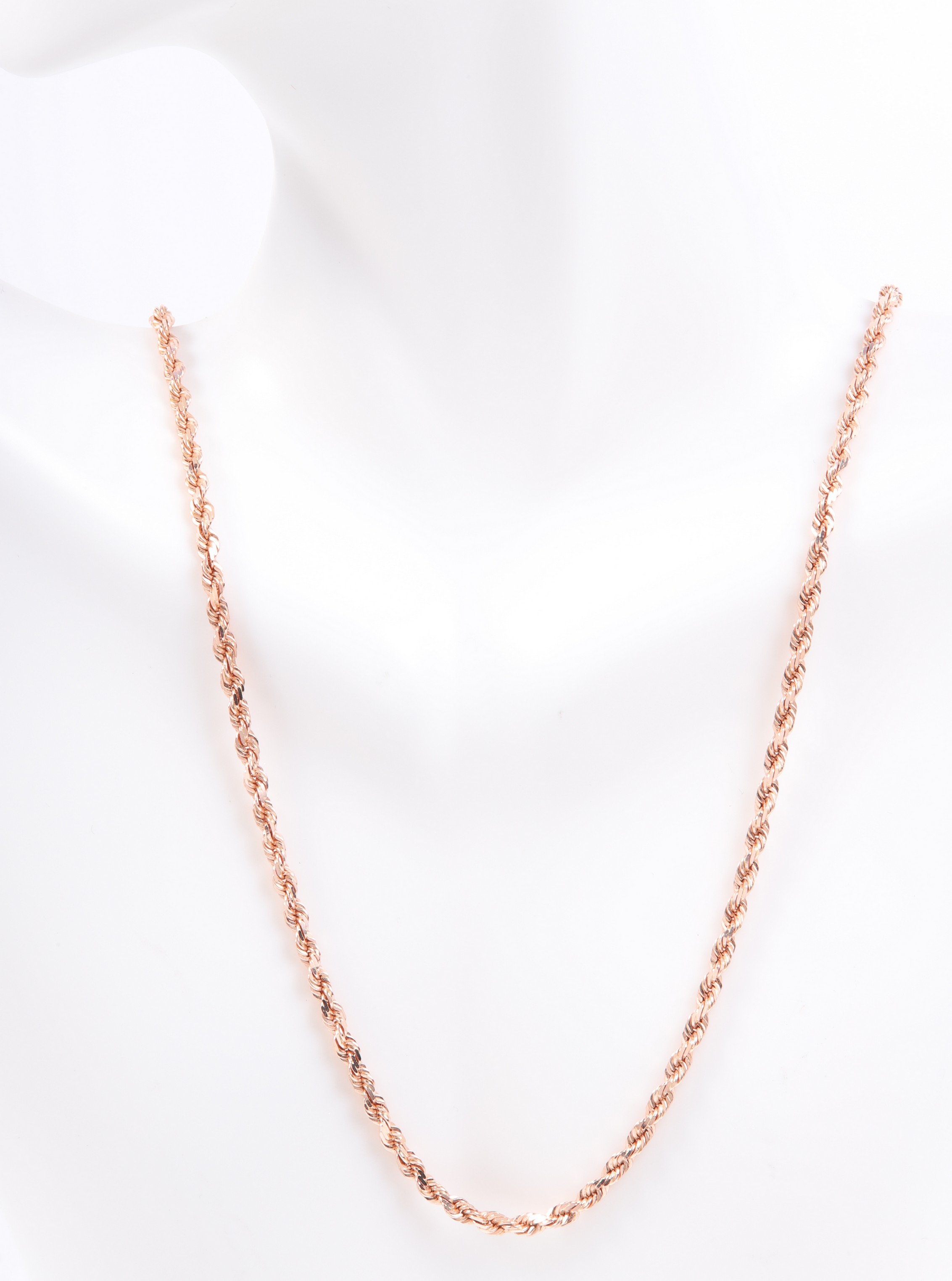 14K Rose gold rope chain necklace,