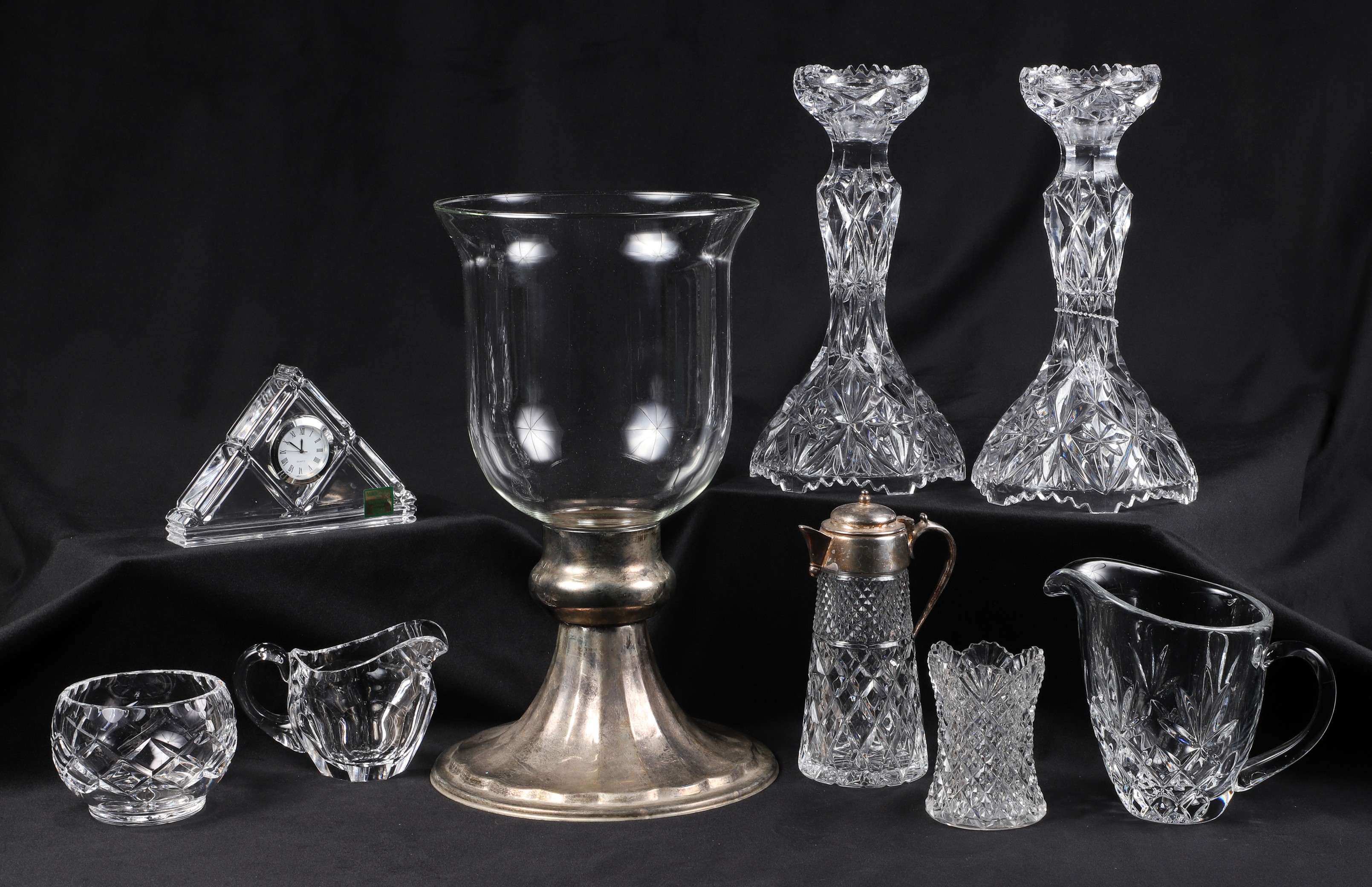 Glass and silver plate grouping