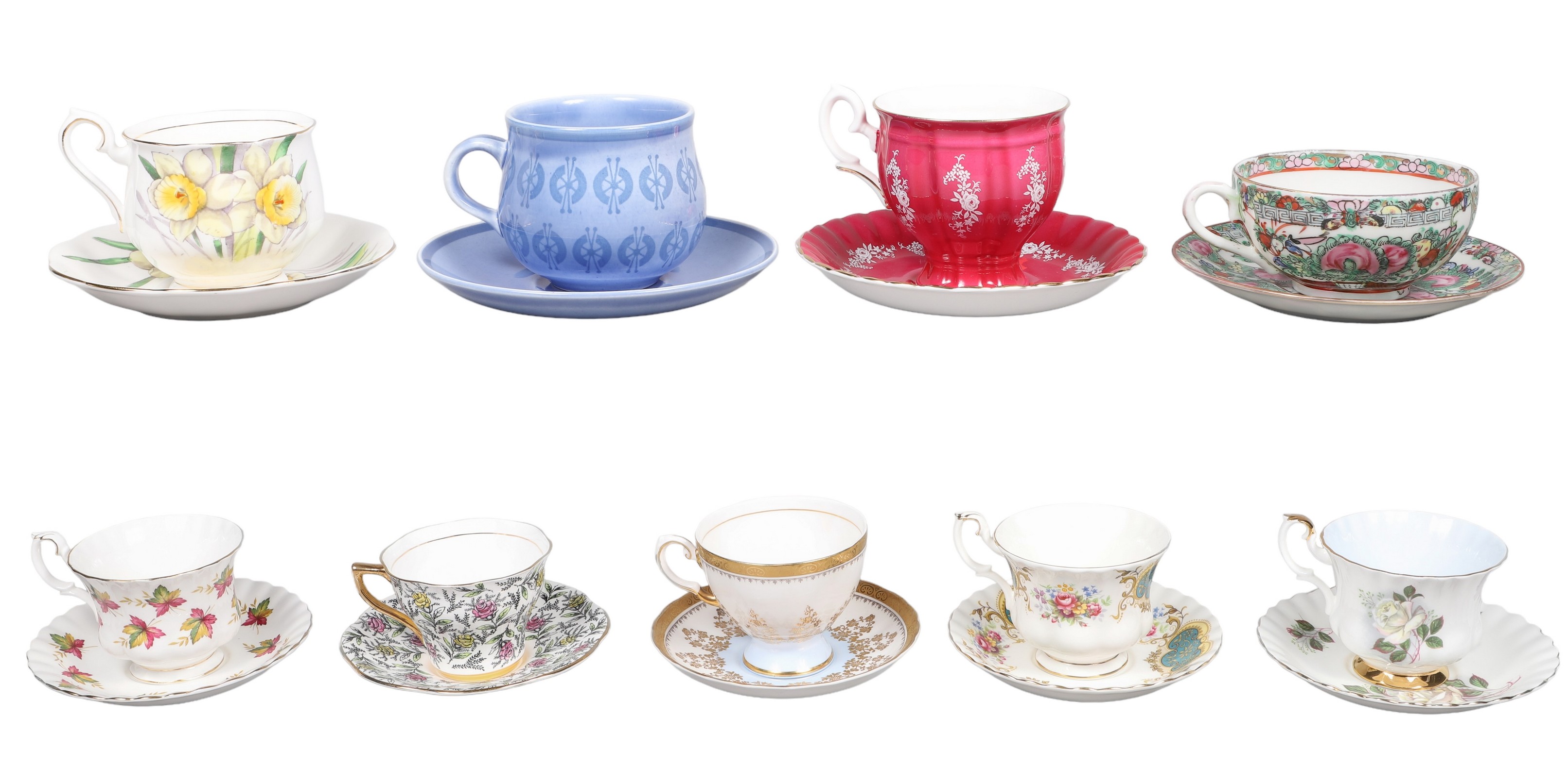 (9) Assorted porcelain cup & saucer