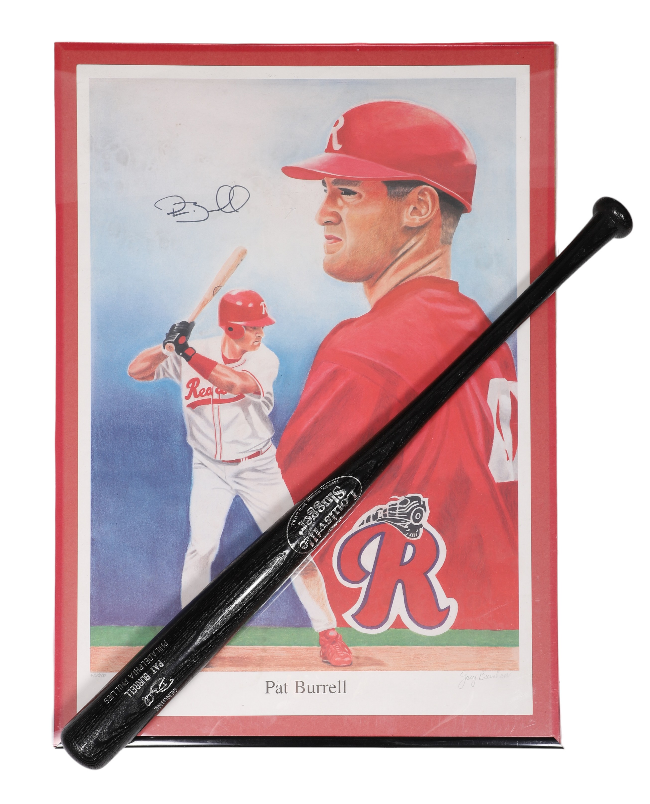 Pat Burrell baseball poster & bat,