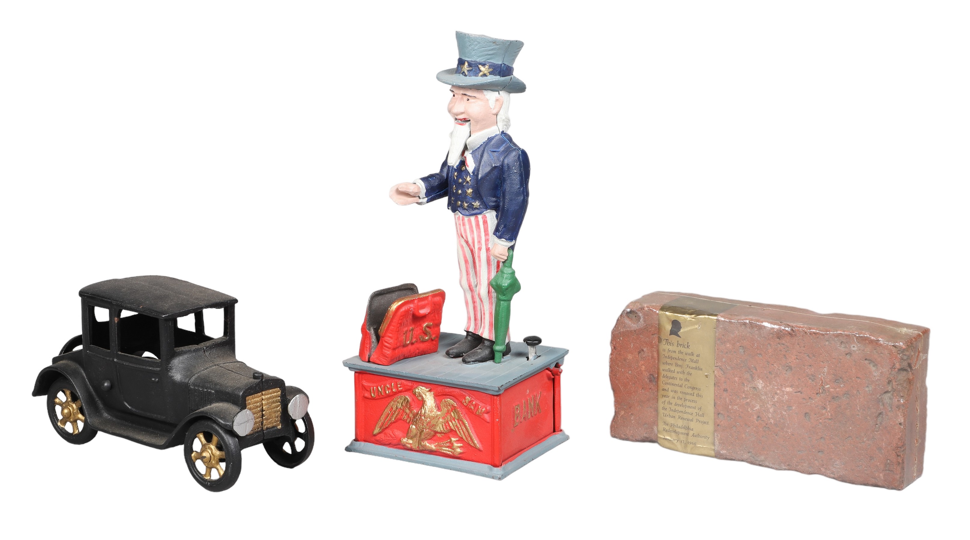 (3) Cast Iron Bank, Automobile and Souvenir