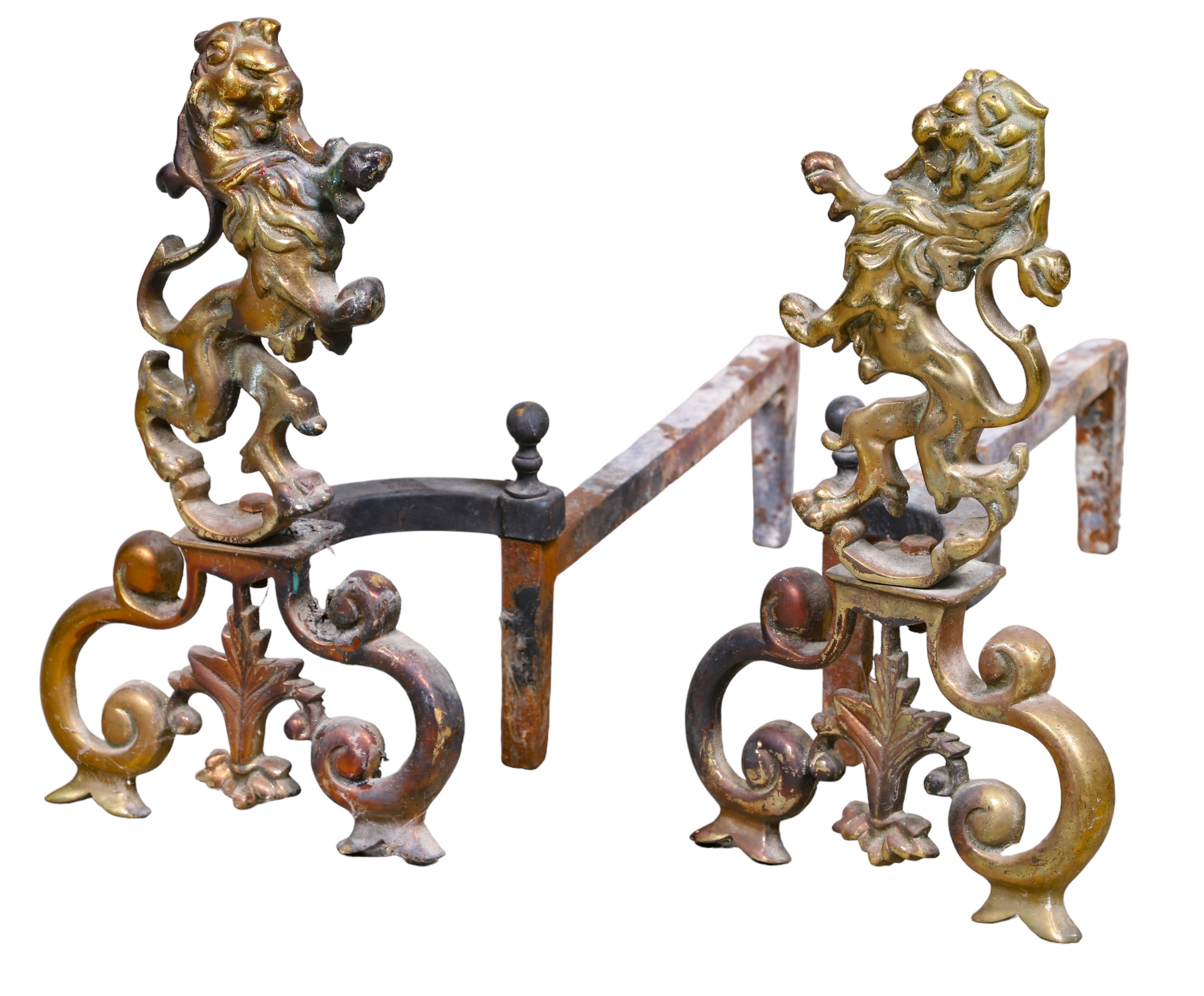 Pair French style gilt metal andirons