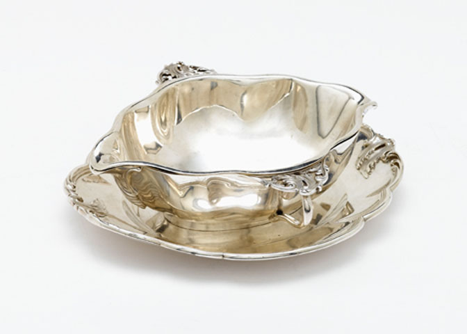 French silver sauce boat and underplate