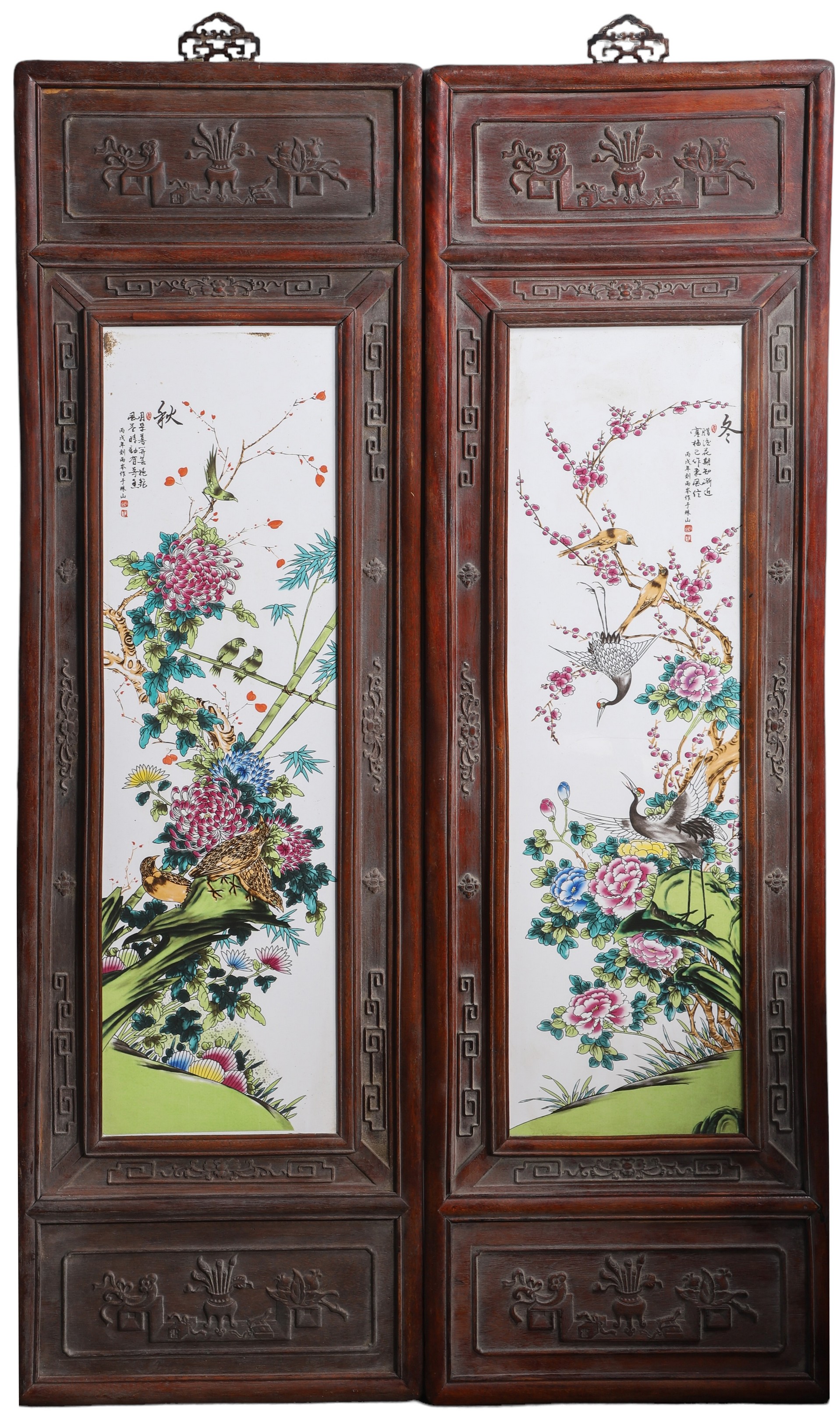 Pair of framed Chinese porcelain