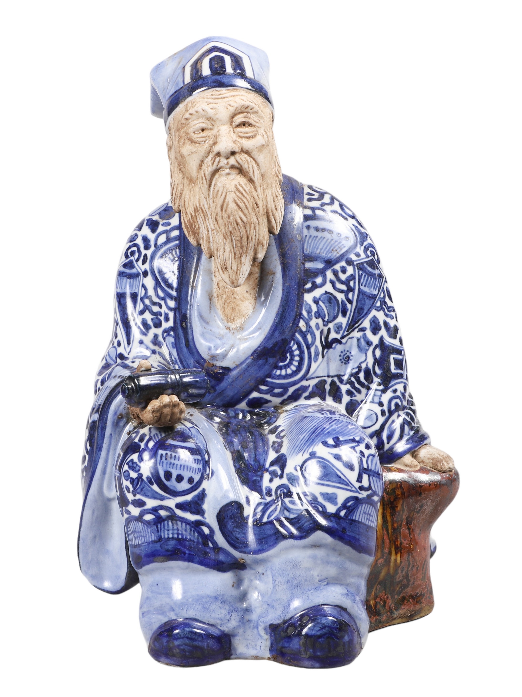 Chinese blue & white pottery figurine,