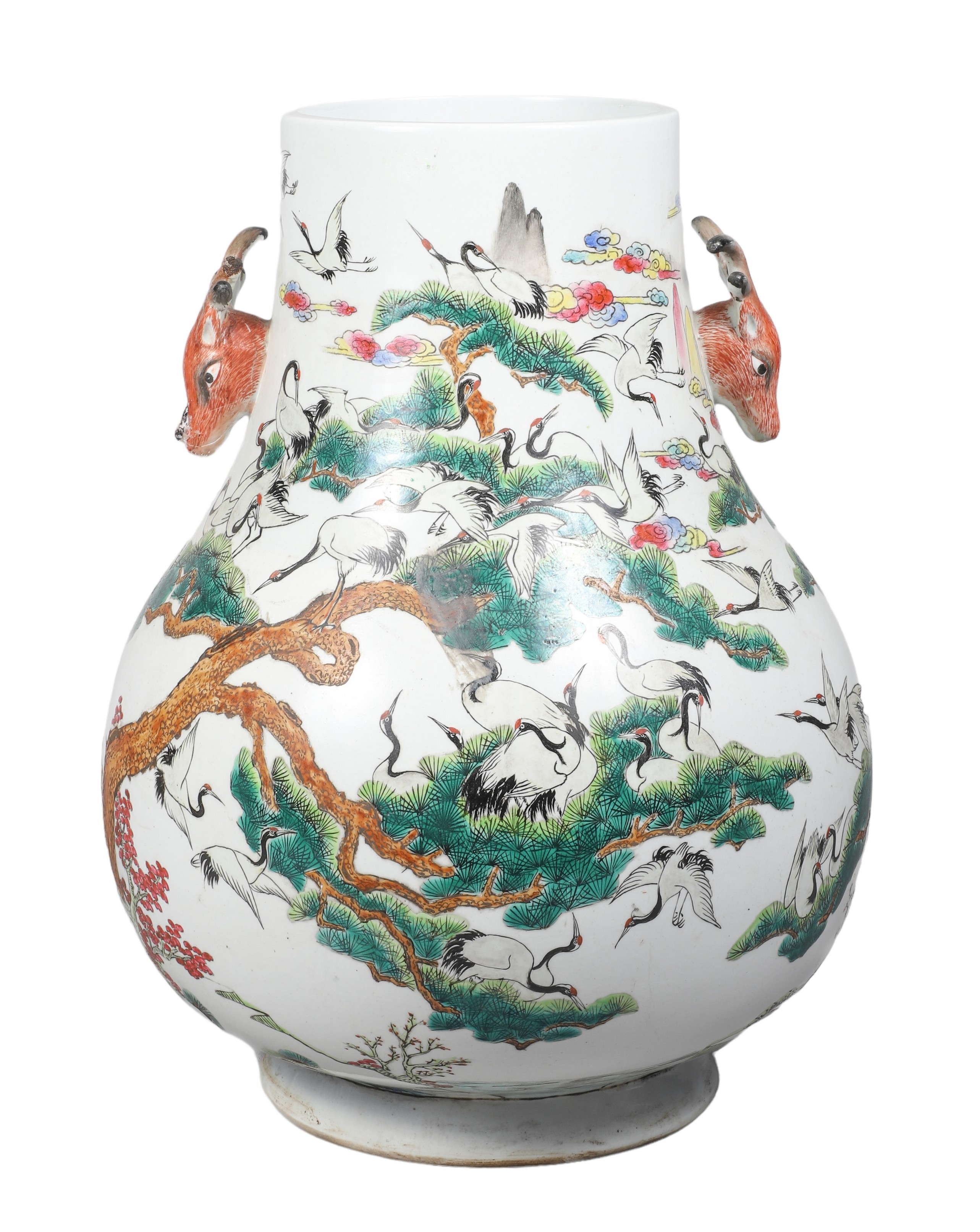 Chinese porcelain vase, deer handles,