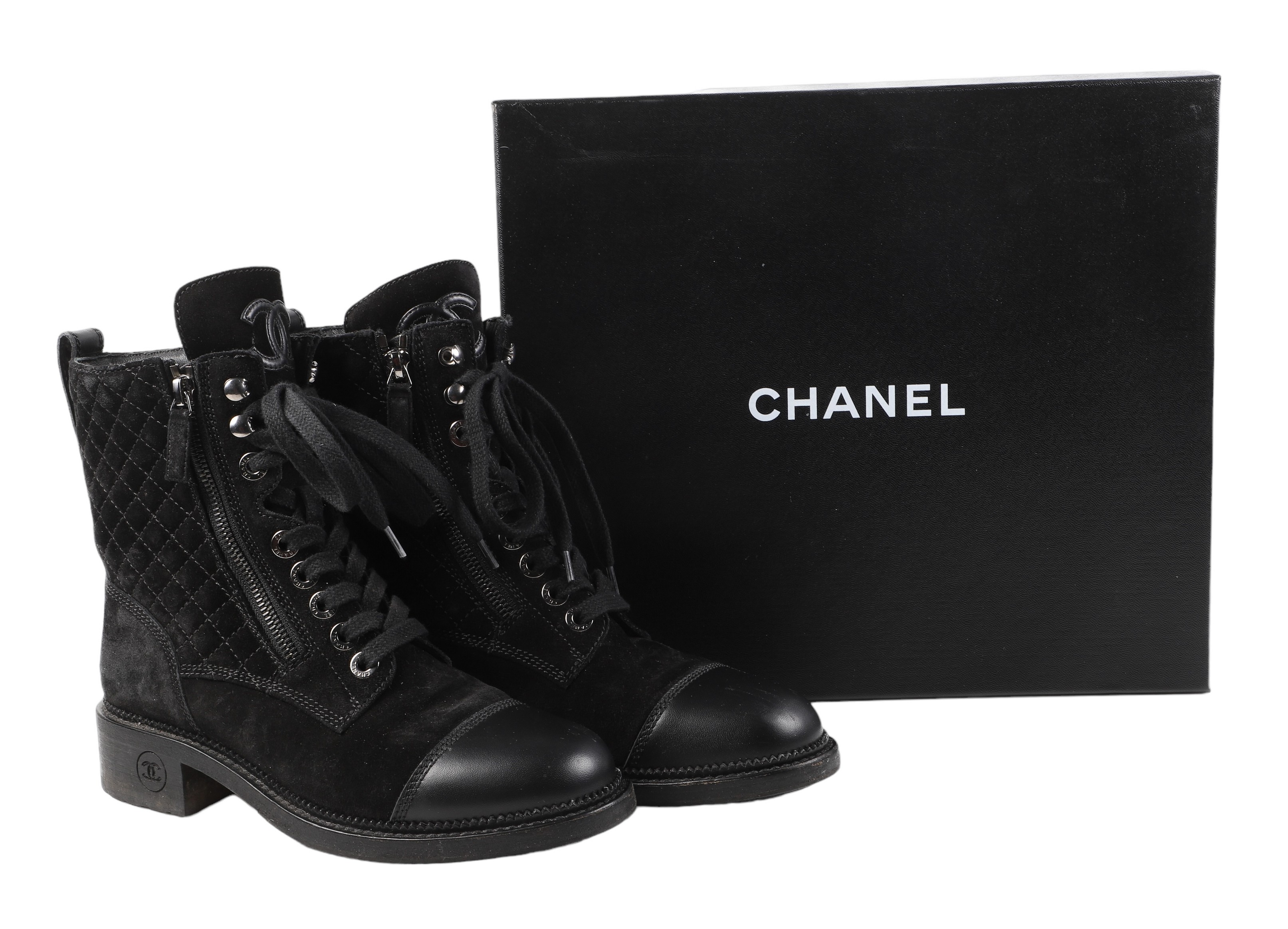 Chanel quilted suede combat boots  2e145a