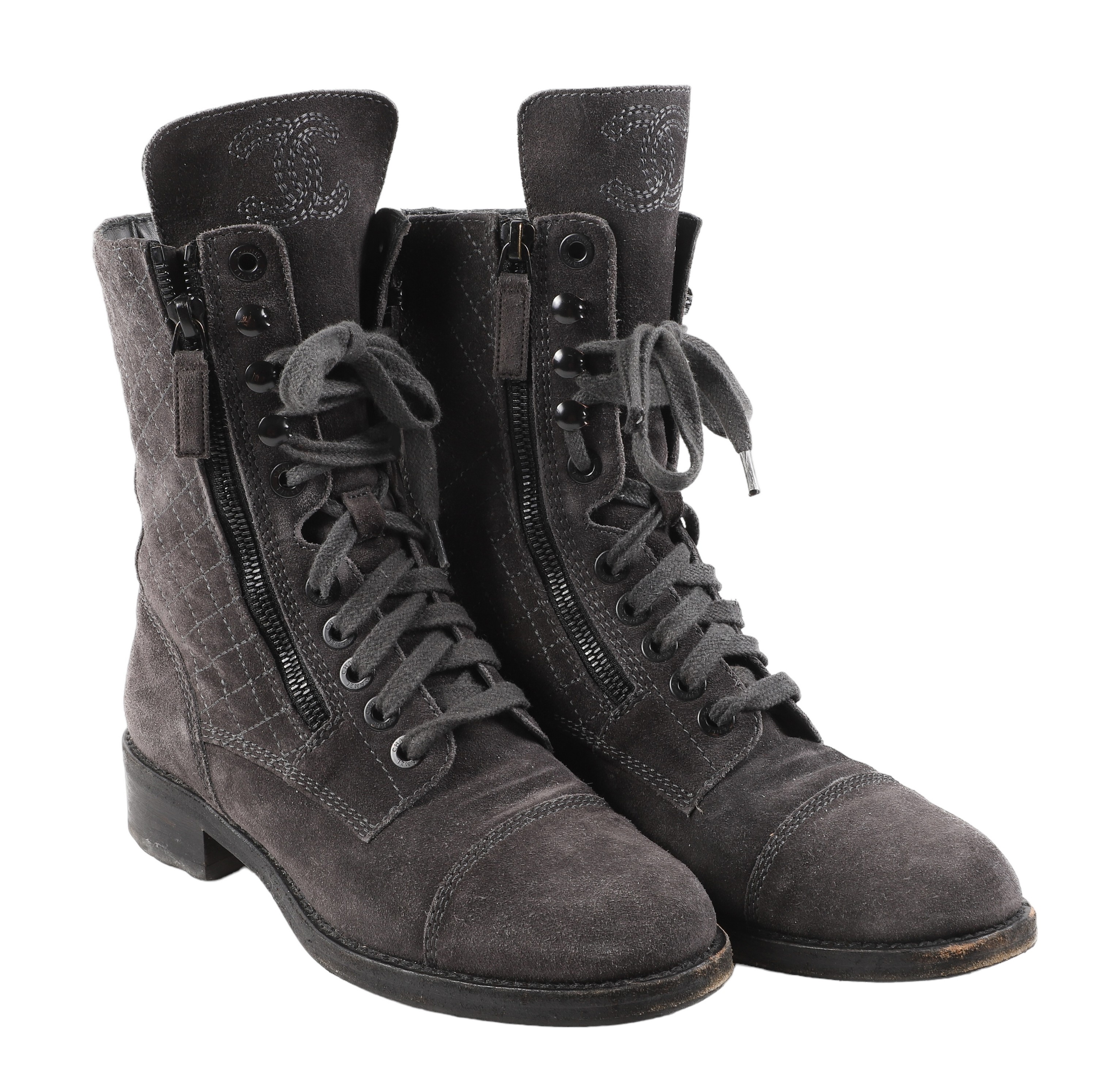 Chanel quilted grey combat boots  2e1457