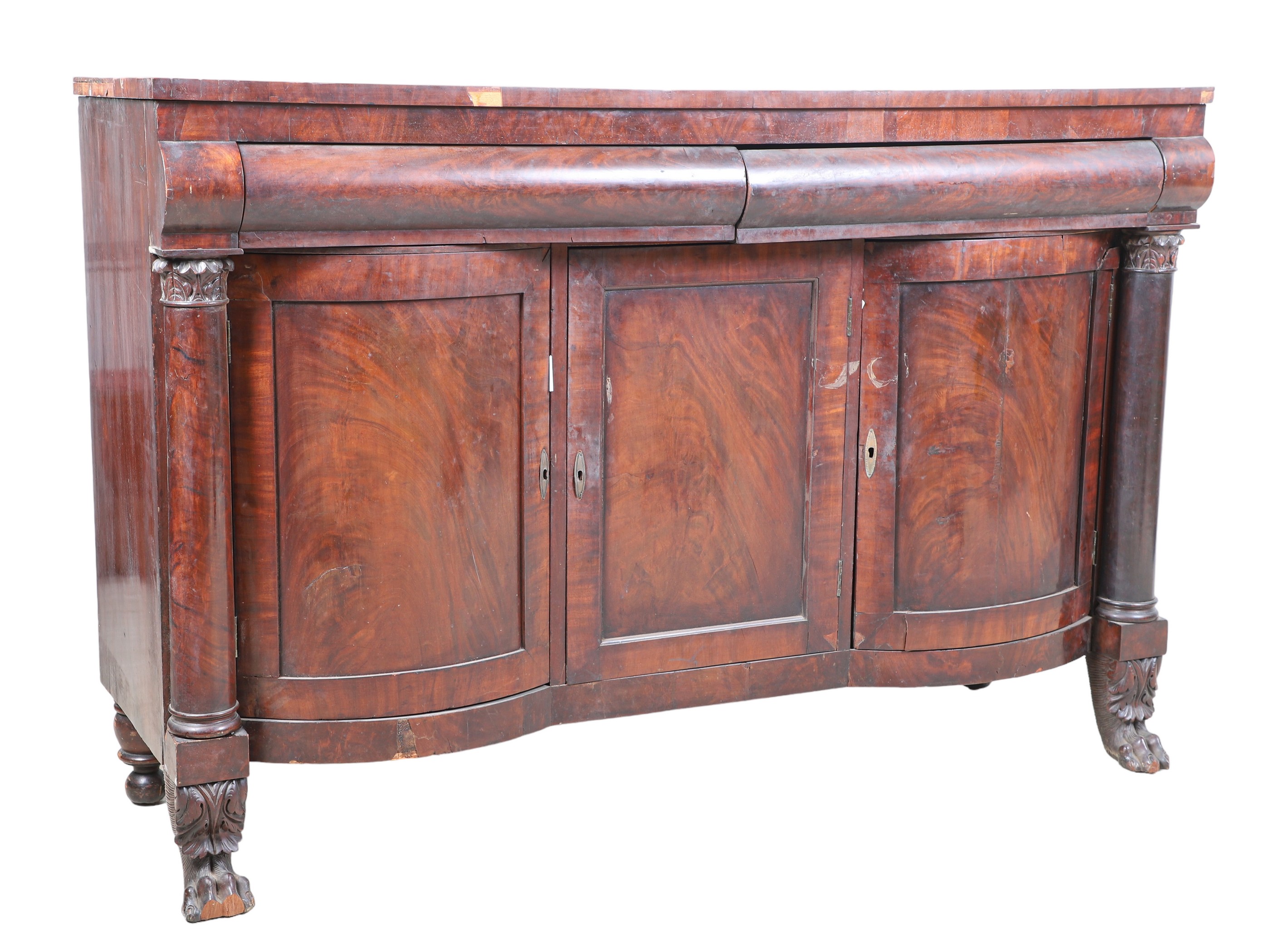 Empire style mahogany carved sideboard,