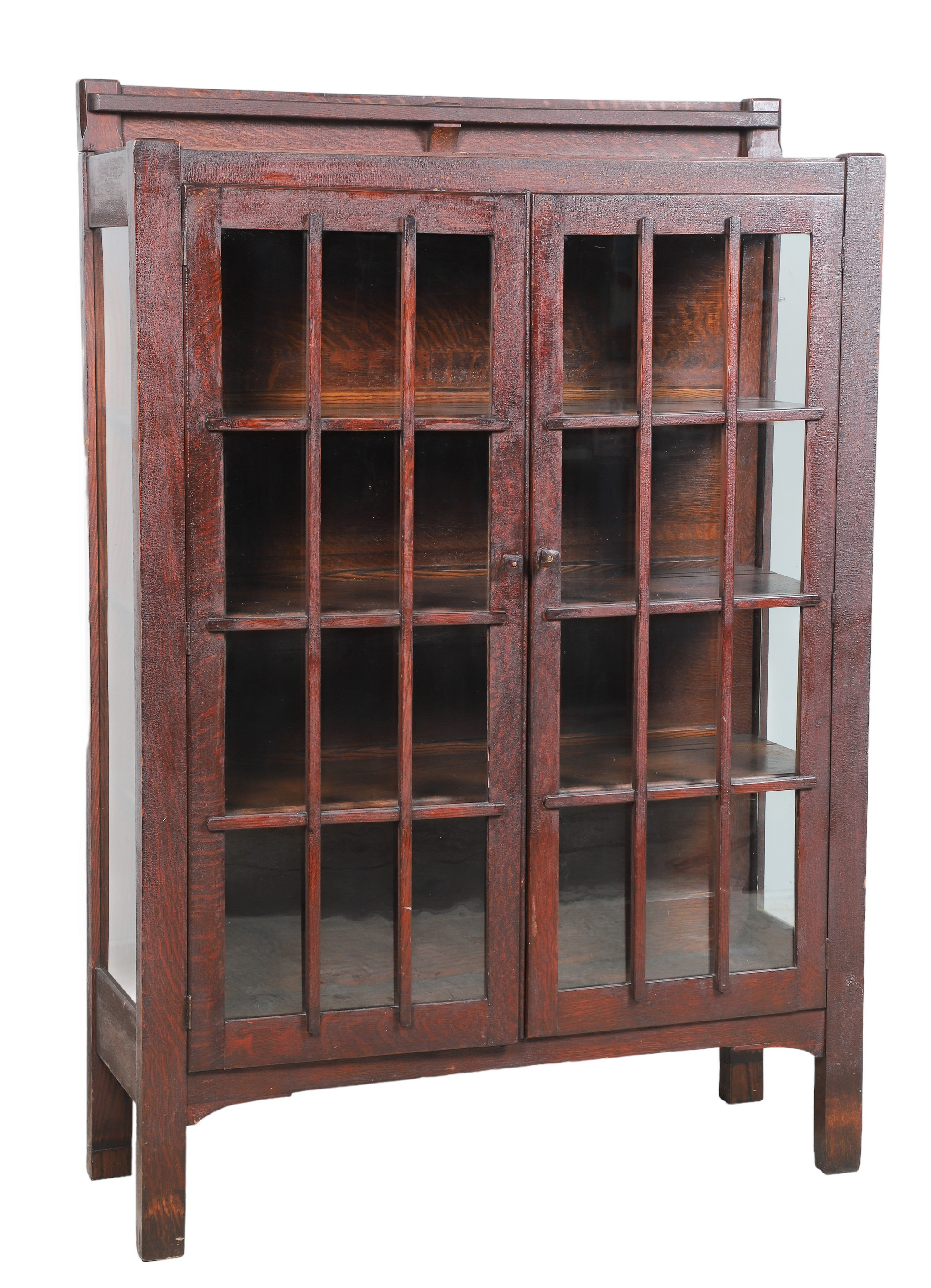 Arts and Crafts oak two door bookcase,