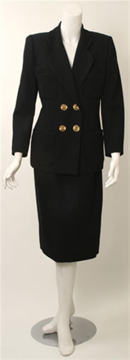 Chanel black wool crepe skirt suit 497db