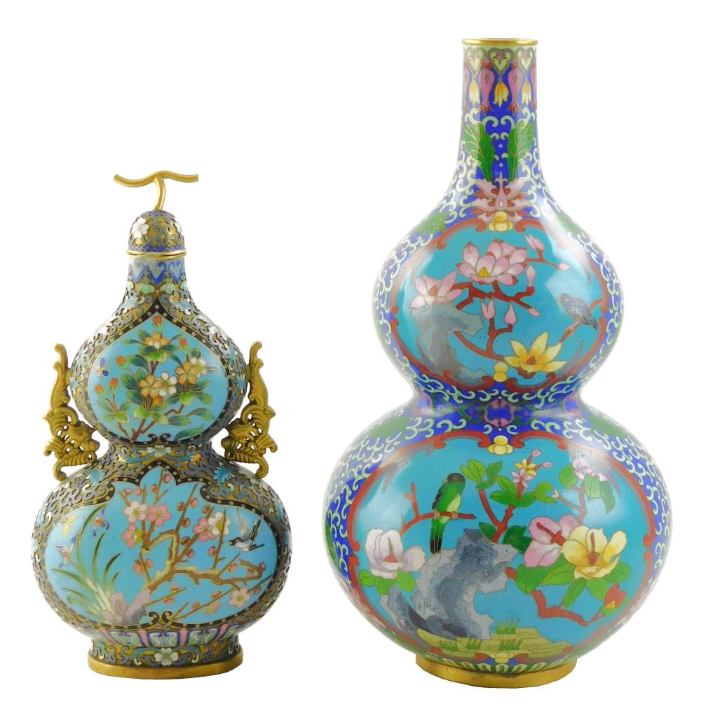 ASIAN: TWO ENAMELED DOUBLE GOURD