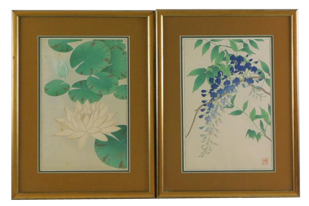 ASIAN TWO BOTANIC WOODBLOCK PRINTS 2def1b