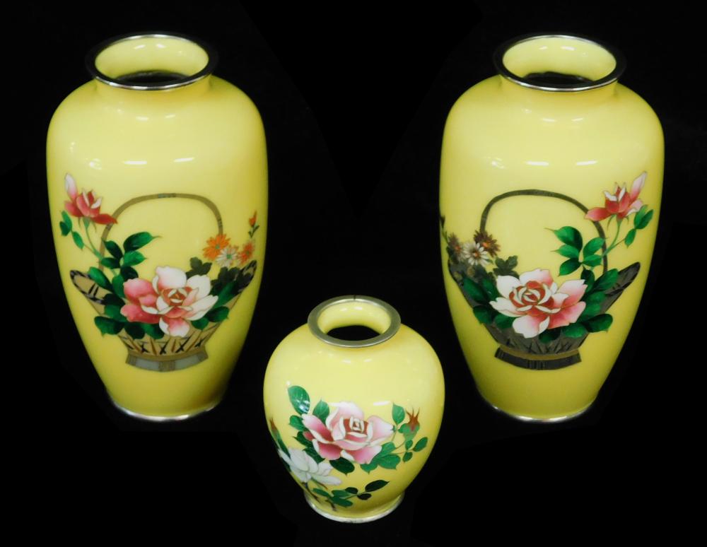 ASIAN THREE SATO CLOISONN VASES 2def43