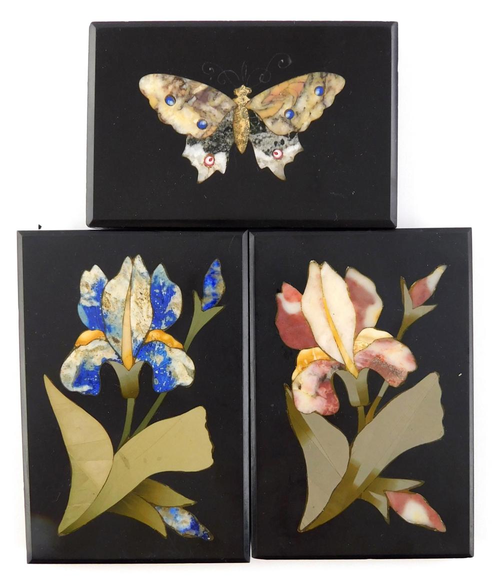 THREE PIETRA DURA PLAQUES, LATE