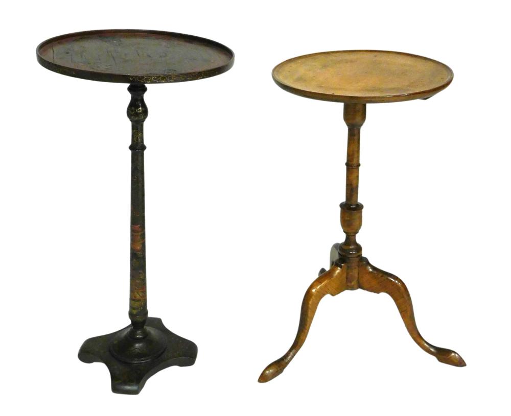 TWO 19TH C DISH TOP CANDLESTANDS  2deff8