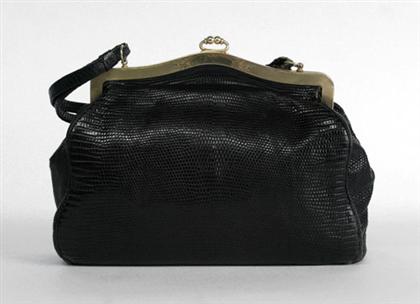 Black lizard gold mounted ladies purse