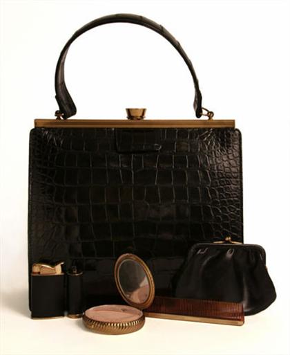 Black alligator purse 1950s 49863