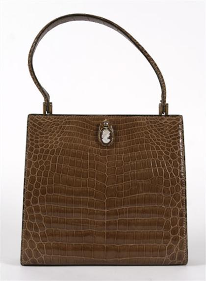 Taupe alligator purse 1960s 4986b