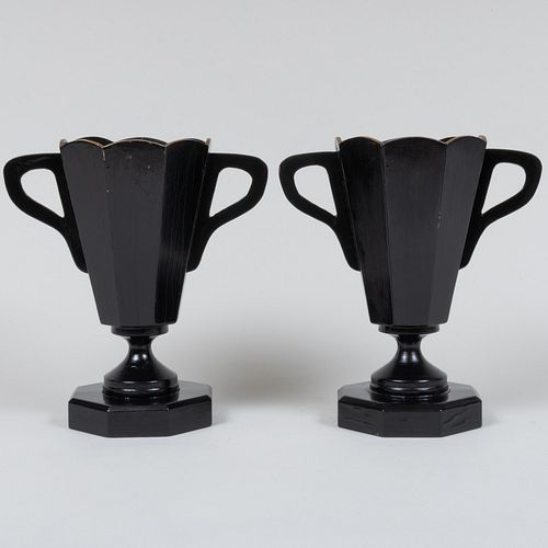 PAIR OF BLACK PAINTED WOOD URNS 2df610