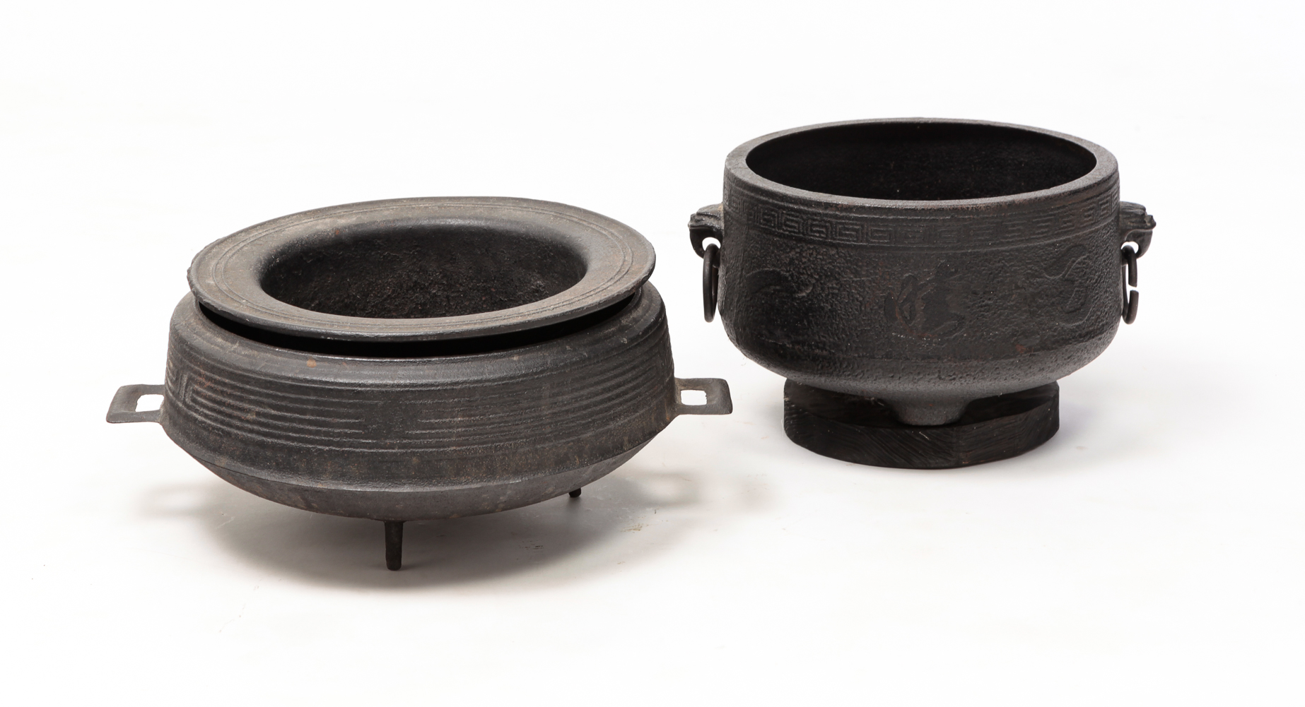TWO JAPANESE CAST IRON BRAZIERS.