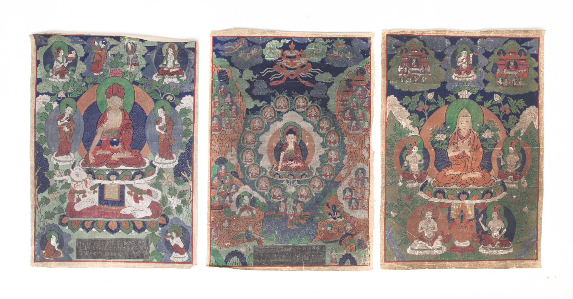 THREE THANGKAS. Possibly Tibetian,