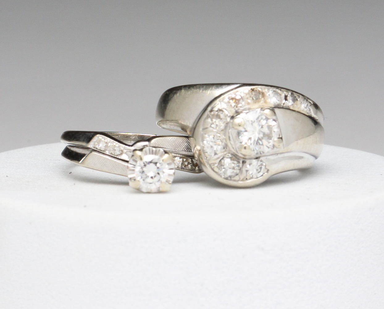 TWO VINTAGE WHITE GOLD DIAMOND