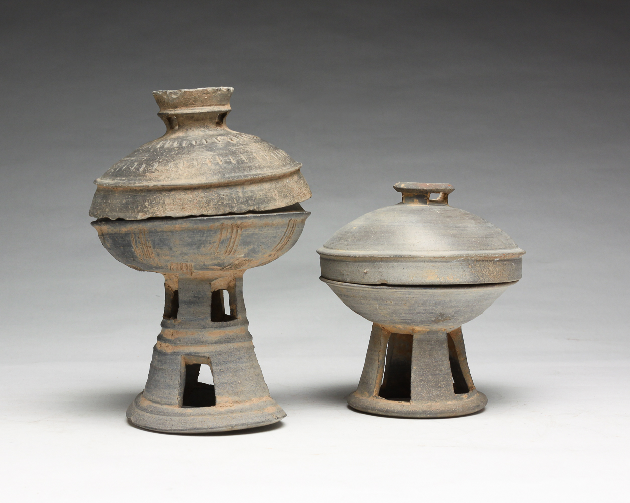 TWO KOREAN SILLA POTTERY VESSELS.