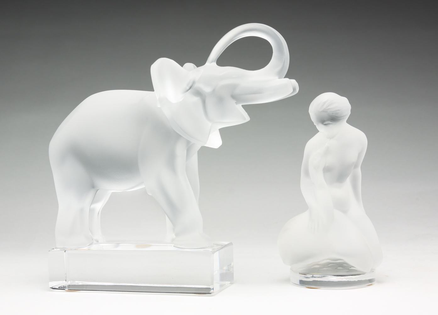 TWO FRENCH LALIQUE GLASS FIGURES.