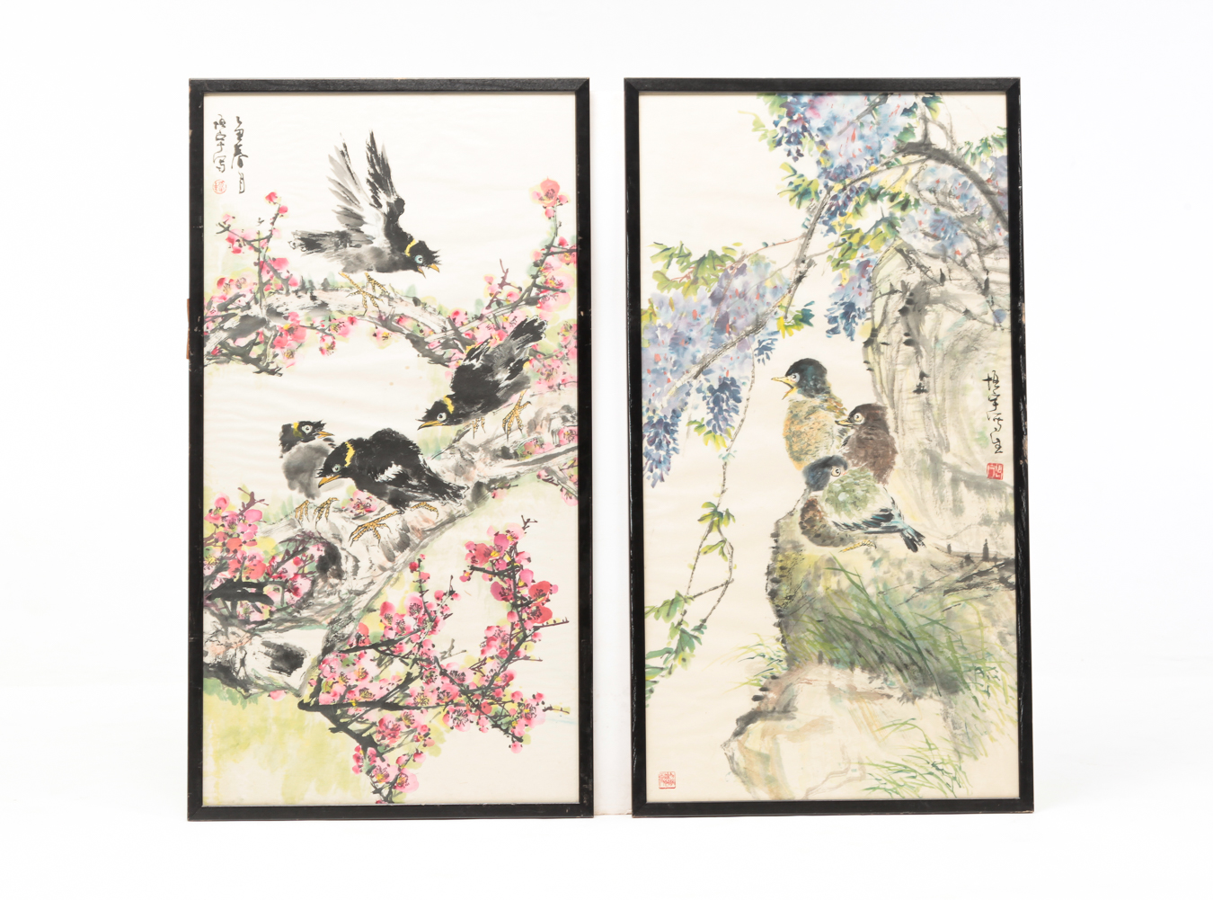 TWO ASIAN BIRD PAINTINGS. Mid 20th