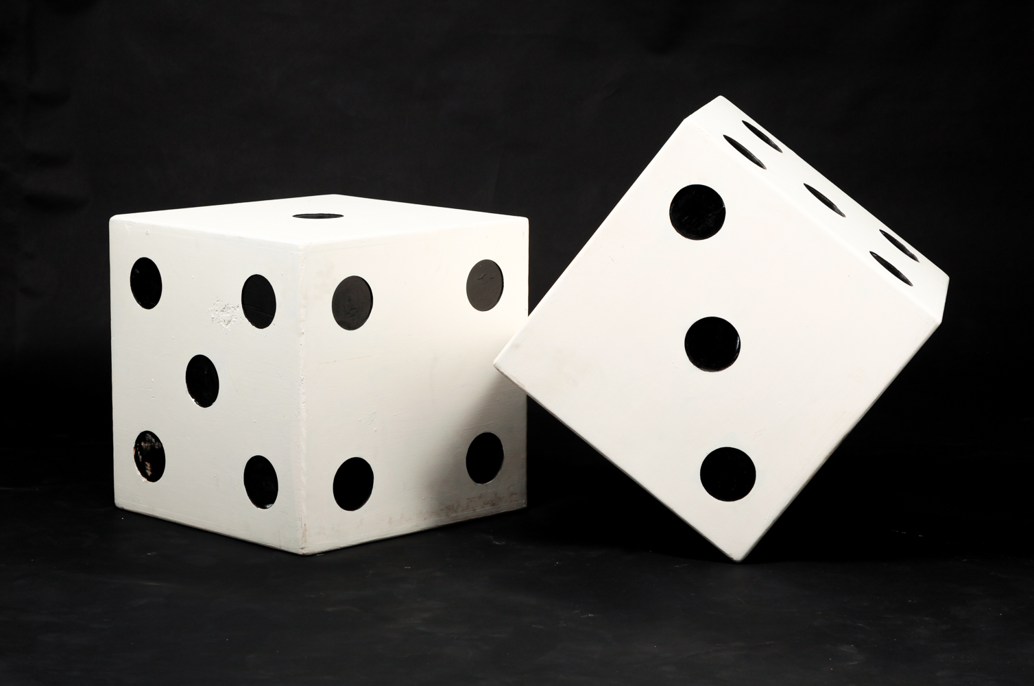 AMERICAN PAIR OF DICE END TABLES.