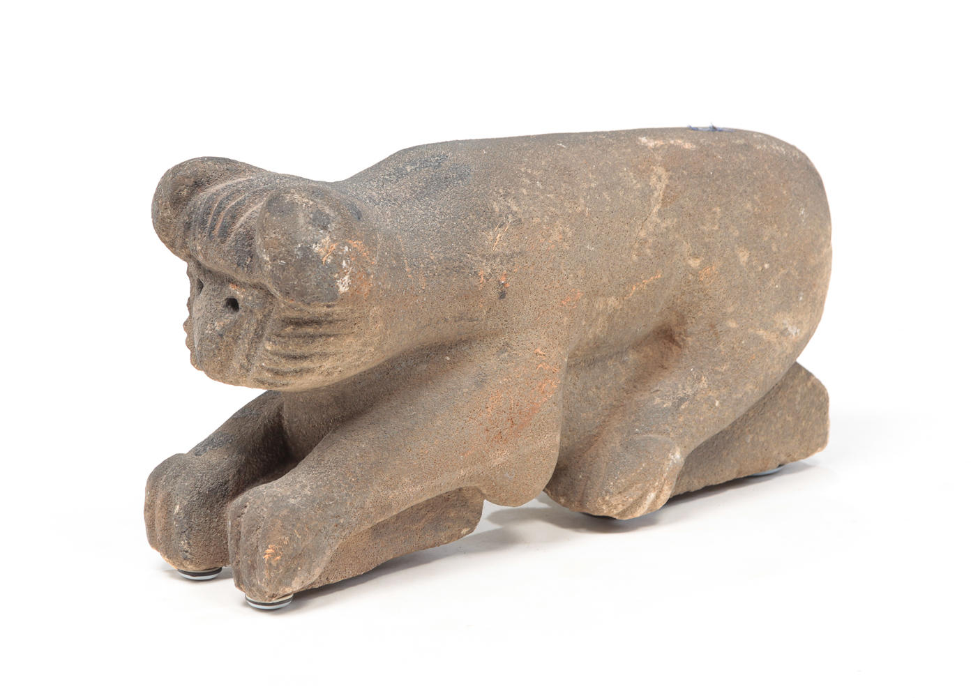 AMERICAN CARVED STONE LION. Early