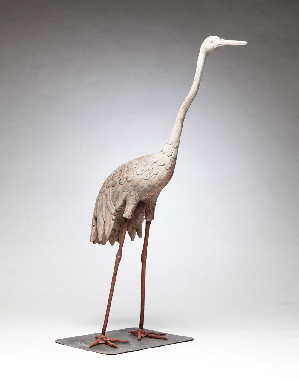 AMERICAN CARVED GREAT BLUE HERON. Late