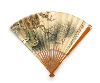 Two Chinese painted paper fans  19/20th