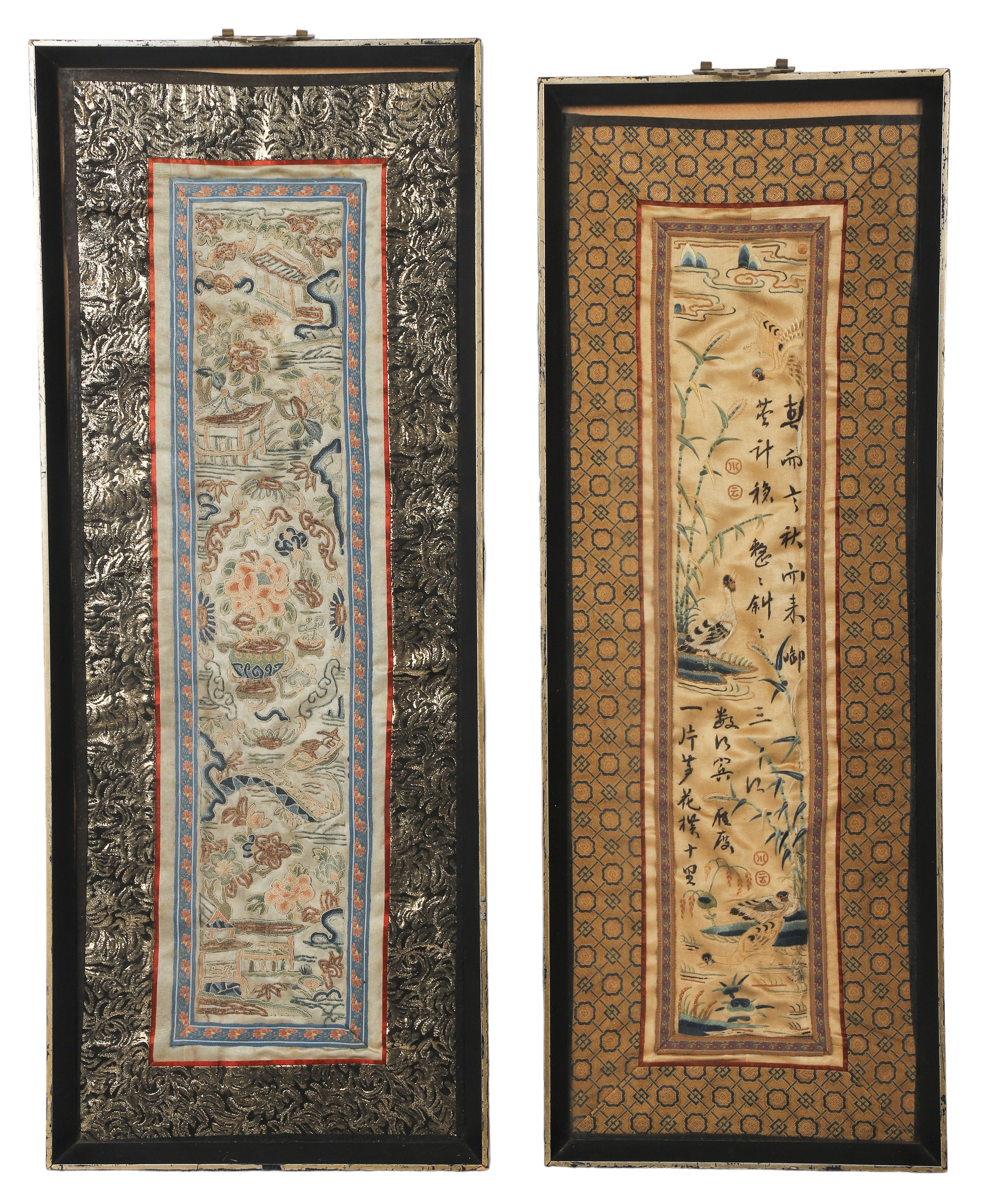 (2) Chinese silk embroideries,