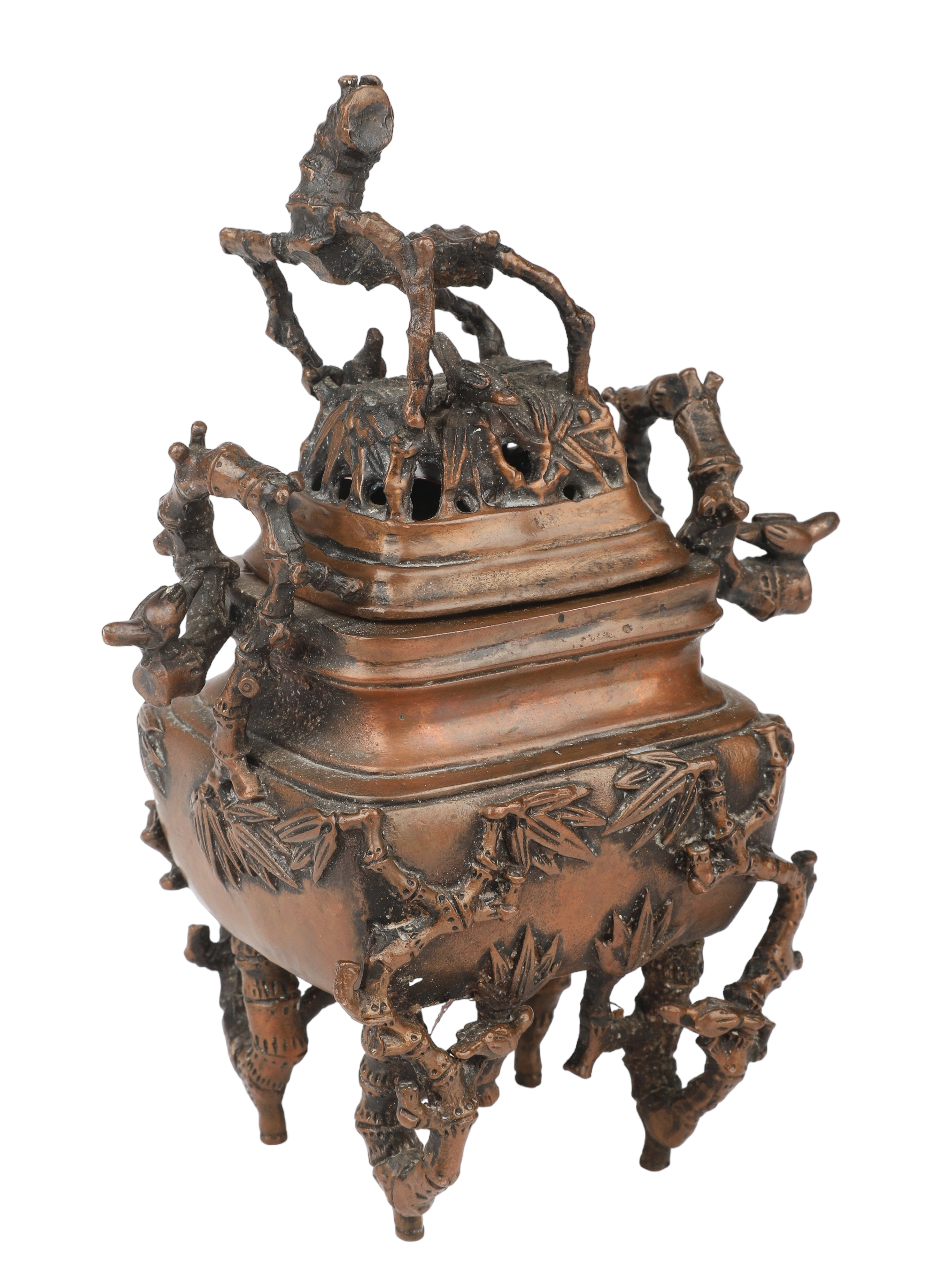 Chinese bronze censer, bamboo decoration,