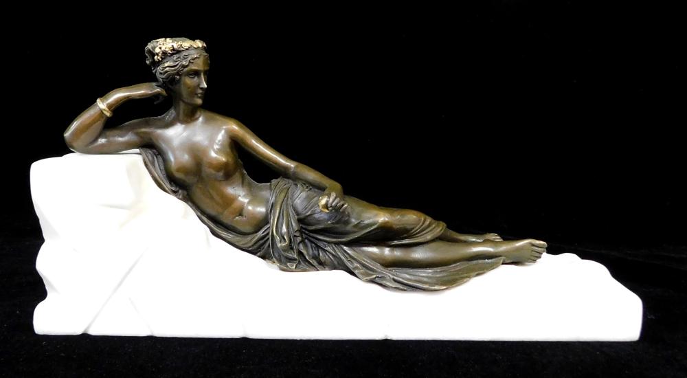 BRONZE SCULPTURE OF RECLINING NUDE