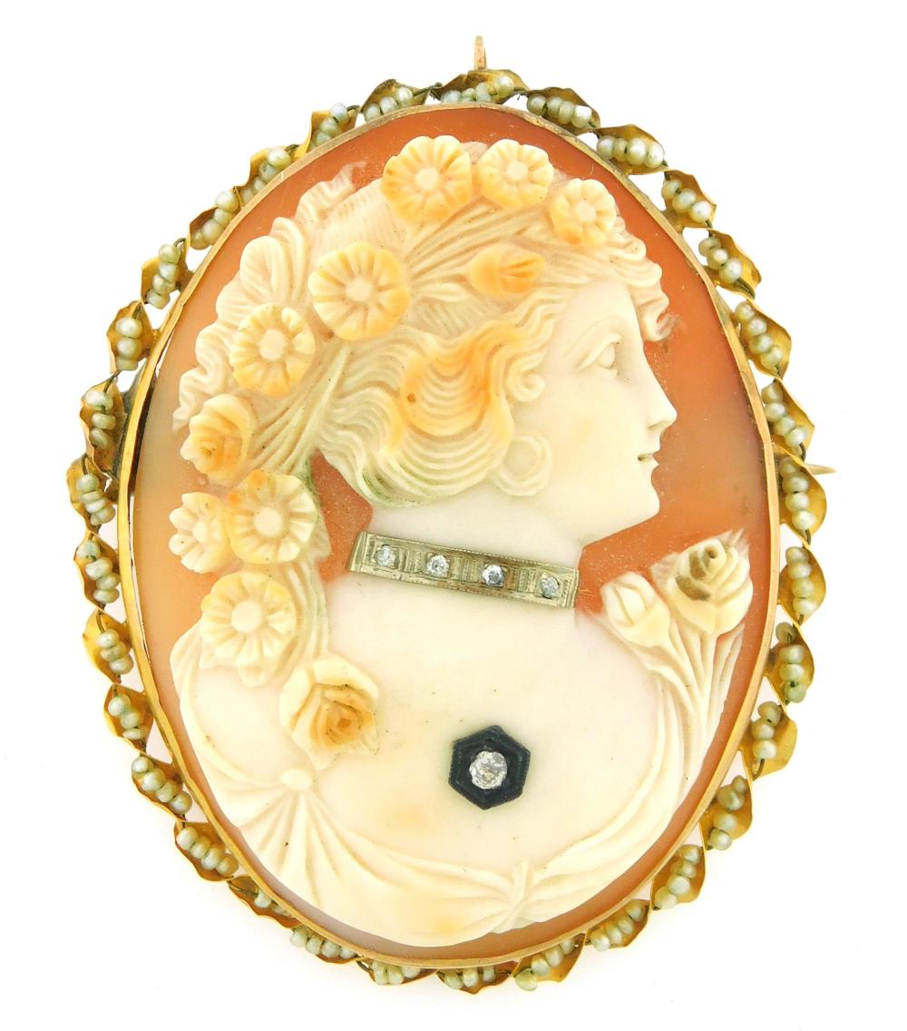 JEWELRY: 14K SHELL CAMEO PIN/PENDANT,