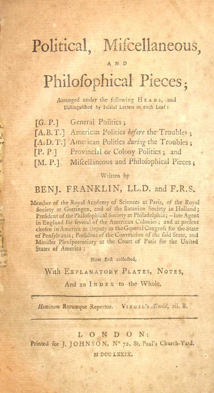 1 vol Franklin Benjamin Political  49d77