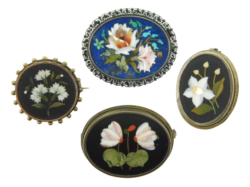 JEWELRY FOUR PIETRA DURA PINS 2e26ac