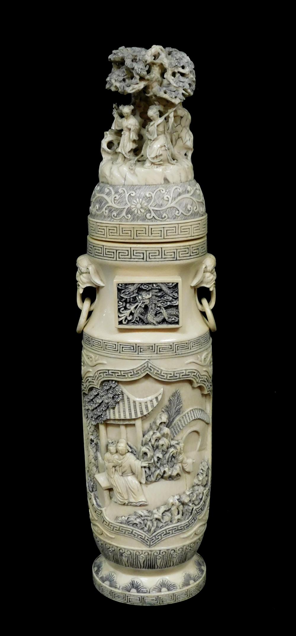 ASIAN: CHINESE LIDDED IVORY VASE, C.1925,