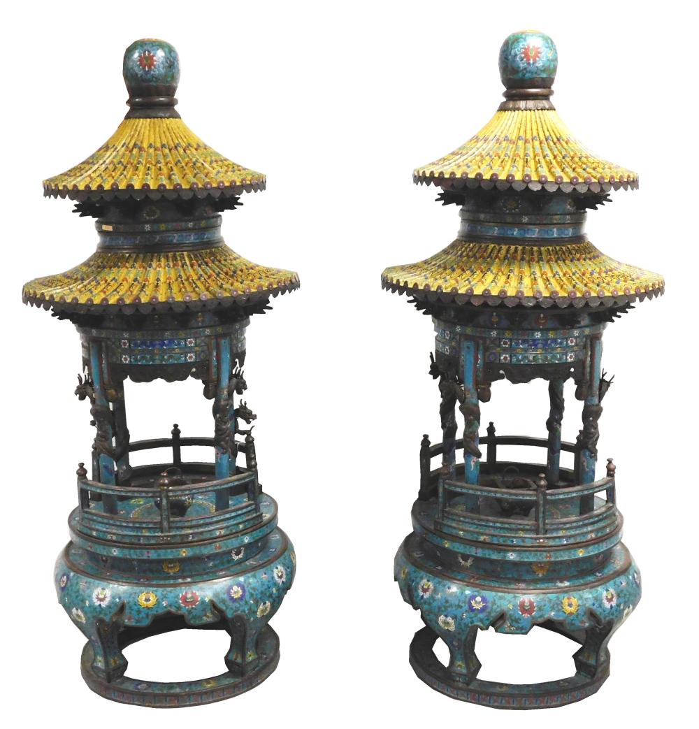 ASIAN PAIR OF PALACE SIZED CLOISONN  2e2713