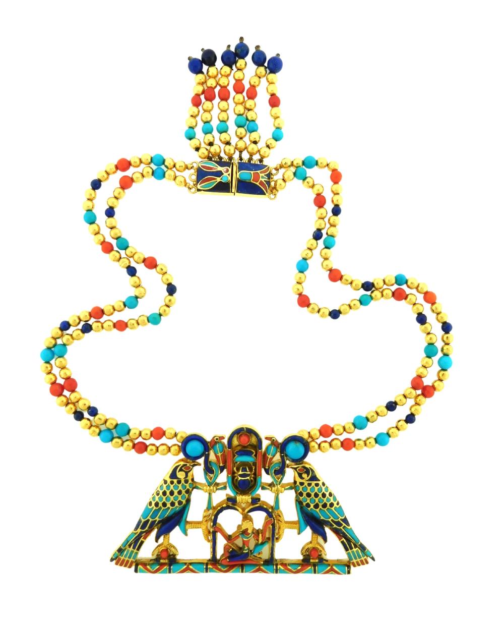 JEWELRY: 18K EGYPTIAN MOTIF NECKLACE,