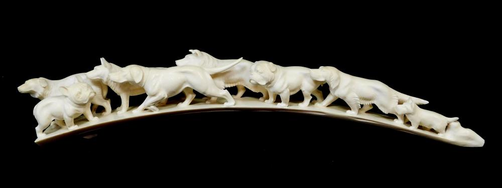 ASIAN: CARVED IVORY TUSK WITH DOG